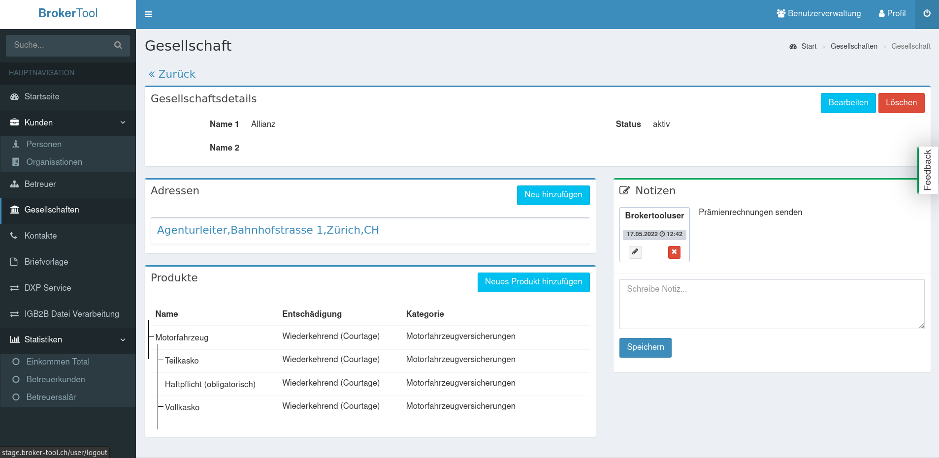 Demo Screenshot von BrokerTool 2